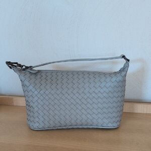 Elegant Gray Lambskin Woven Handbag